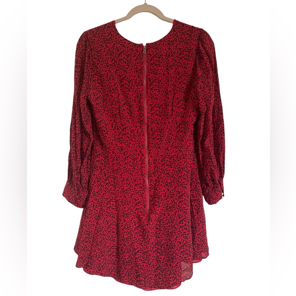 Alice + Olivia Polly Red Leopard Mini Dress Fit & Flare Long Sleeves, Size 10 - Picture 5 of 7